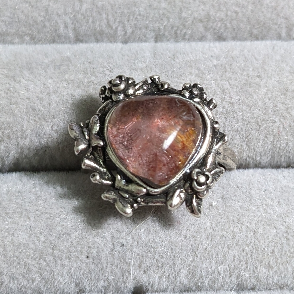 Silver Floral Heart Ring